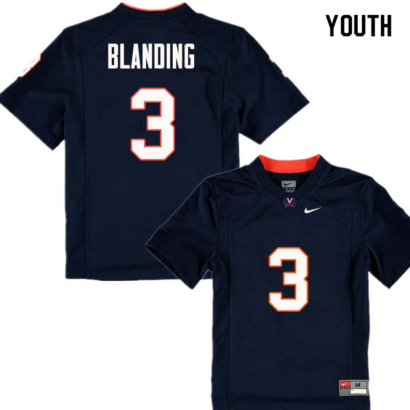 Youth #3 Quin Blanding Virginia Cavaliers College Football Jerseys Sale-Navy - Click Image to Close
